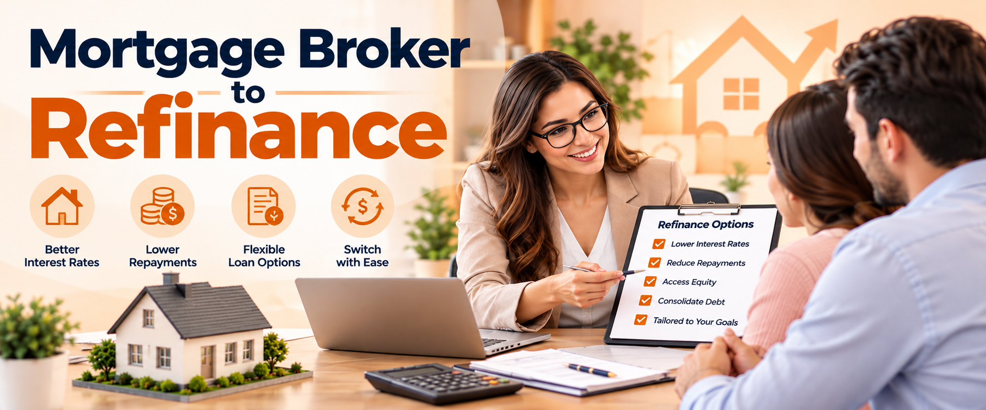 Mortgage broker to refinance your home loan, helping a couple compare lenders